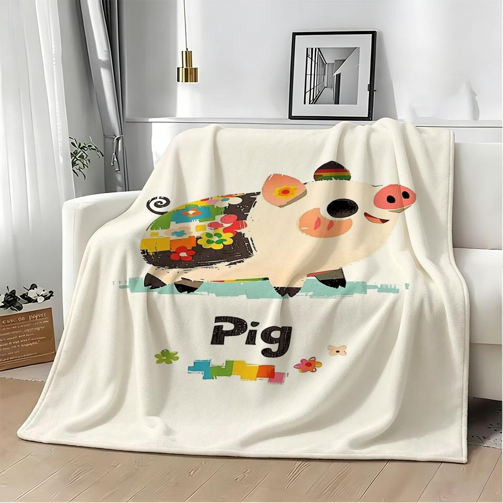 Illustration Cartoon Pig Throw Lightweight 240G Flannel Blanket Soft Skin-Friendly For Summer Cooling