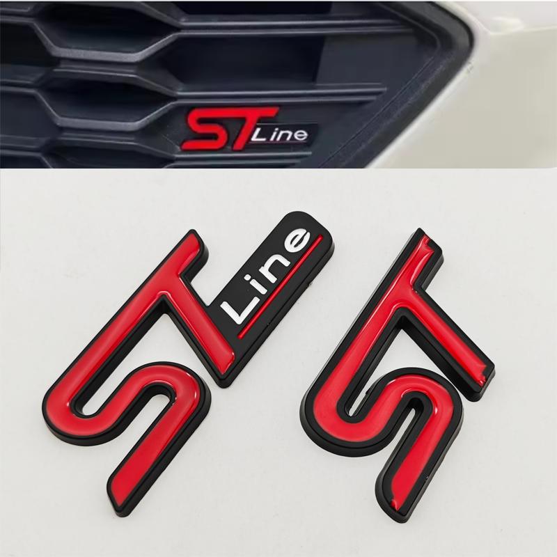 3D Metal Car Stickers STLine ST Logo Front Grille Fender Side Badge Rear Trunk Emblem For Ford Focus Mondeo Explorer Fiesta Edge QY2