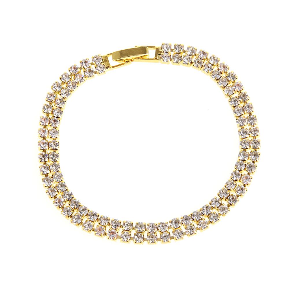 Pulseira Elegante Feminina de Três Fileiras com Strass - Joia Simples, Estilosa de Inspiração Europeia e Americana
