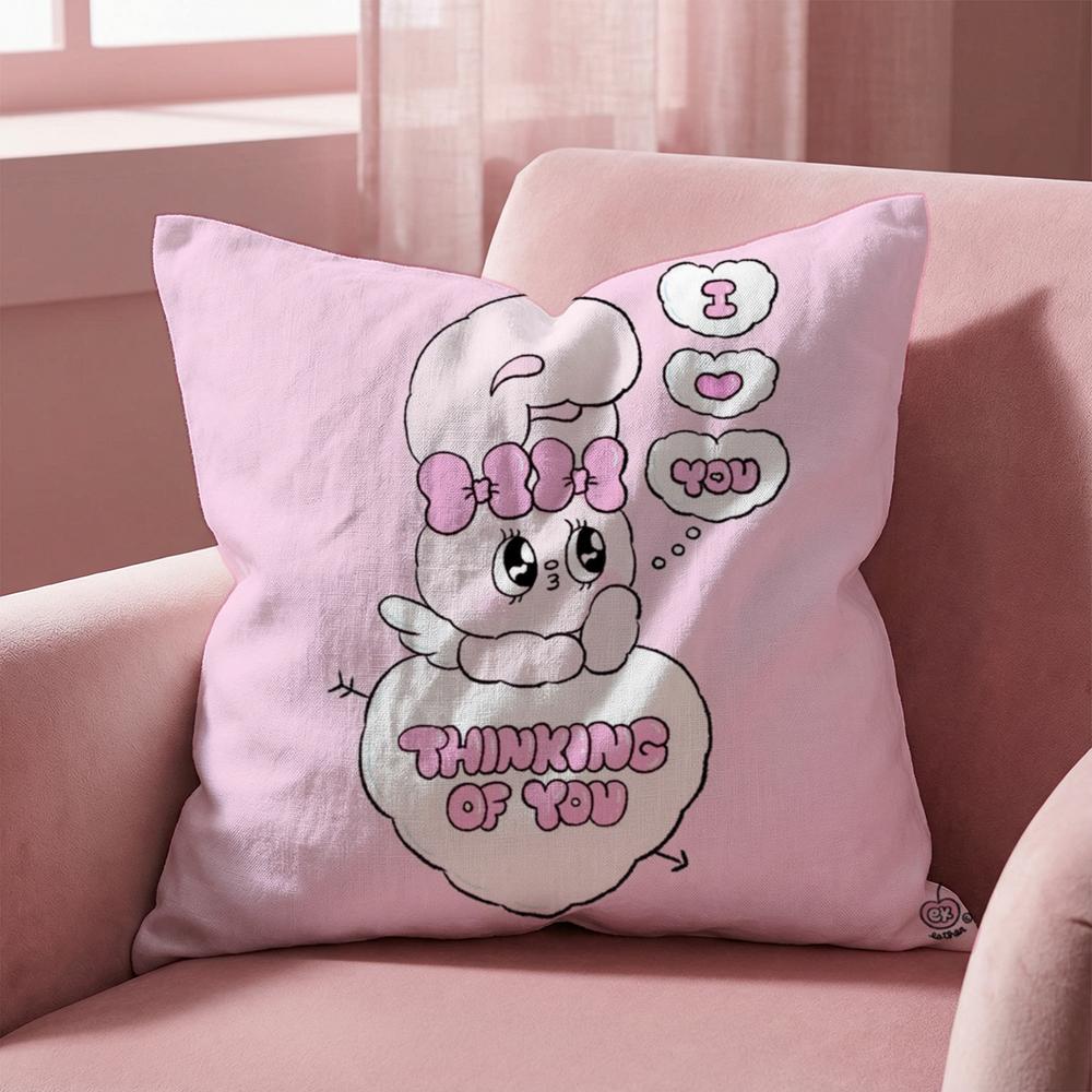 Cute E-Esther Bunny Pink Cushion Cover Multi-Scene Pillow Cover for Home & Car - Reversible, Soft & Durable for Daily Use