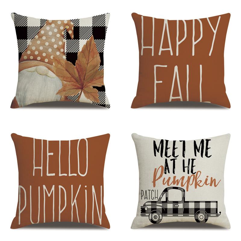Thanksgiving Linen Pillowcase Autumn Pumpkin Print Pillow Cushion Cover