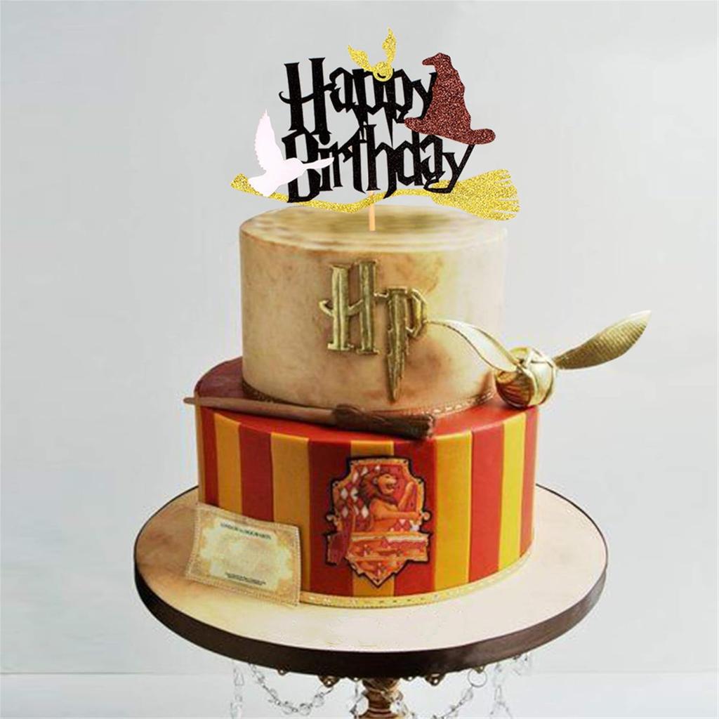 Magic Themed Cake Decorations Black Letters Witch Hat Magic Broom Picks for Birthday Party Halloween Carnival Cake Decoration