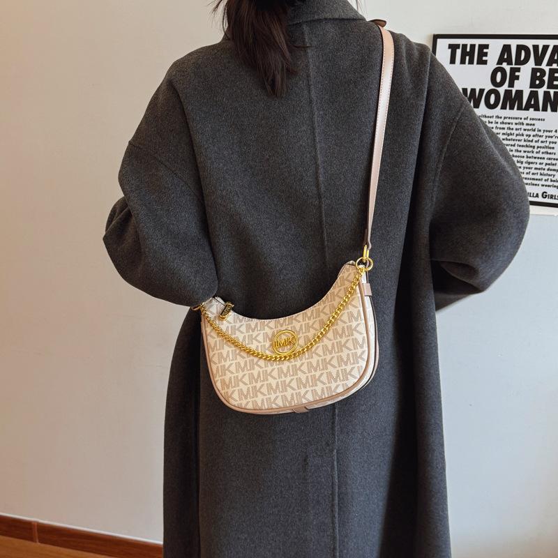 Retro printed bag women's new chain shoulder armpit bag high-end versatile messenger crescent bag