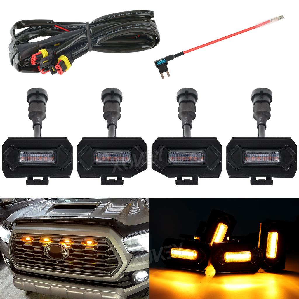 4x 6LED Grille Light Wiring Harness Kit Smoked Amber For Toyota Tacoma TRD Off Road Sport Models Front Grill 2020 2021 2022 2023