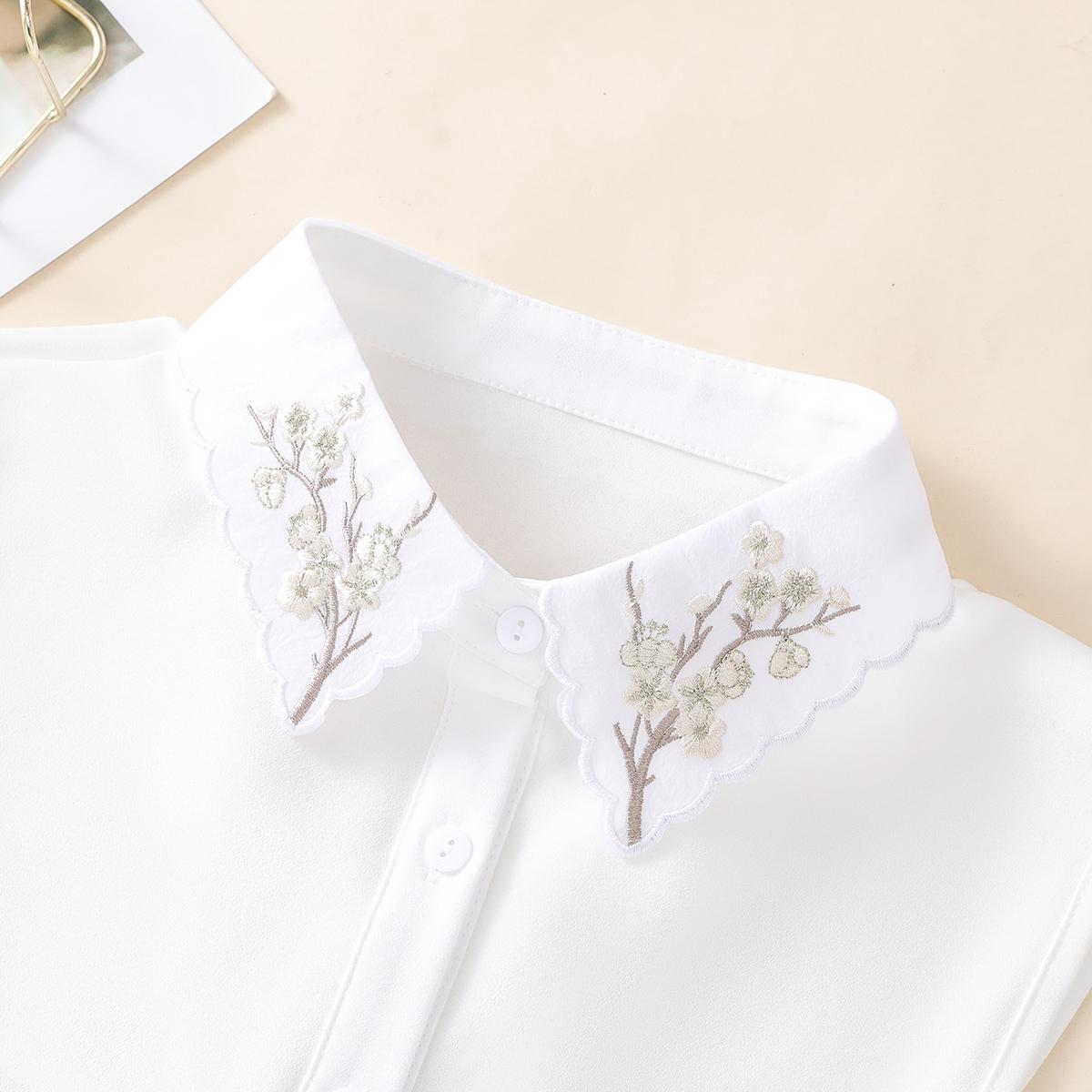 

Женский вышитый абрикосовый воротник с цветками вишни, рубашка-основа для свитера, универсальный съемный декоративный шифоновый ложный воротник