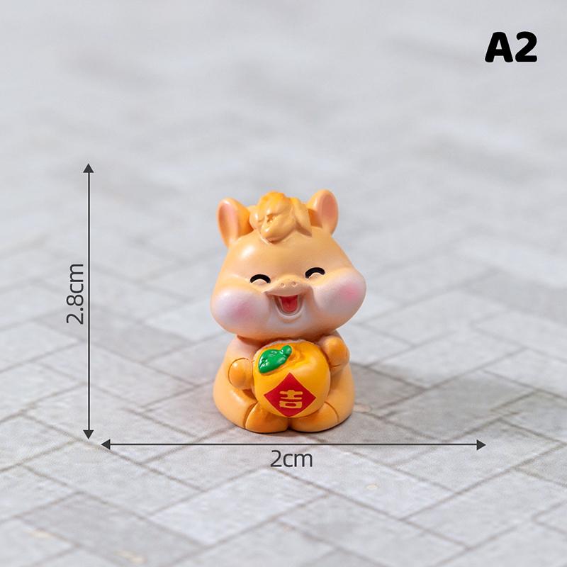 2026 New Year Figurines Miniatures Cartoon Lucky Horse Micro Landscape Car Interior Home Desk Ornaments Room Decor Gift