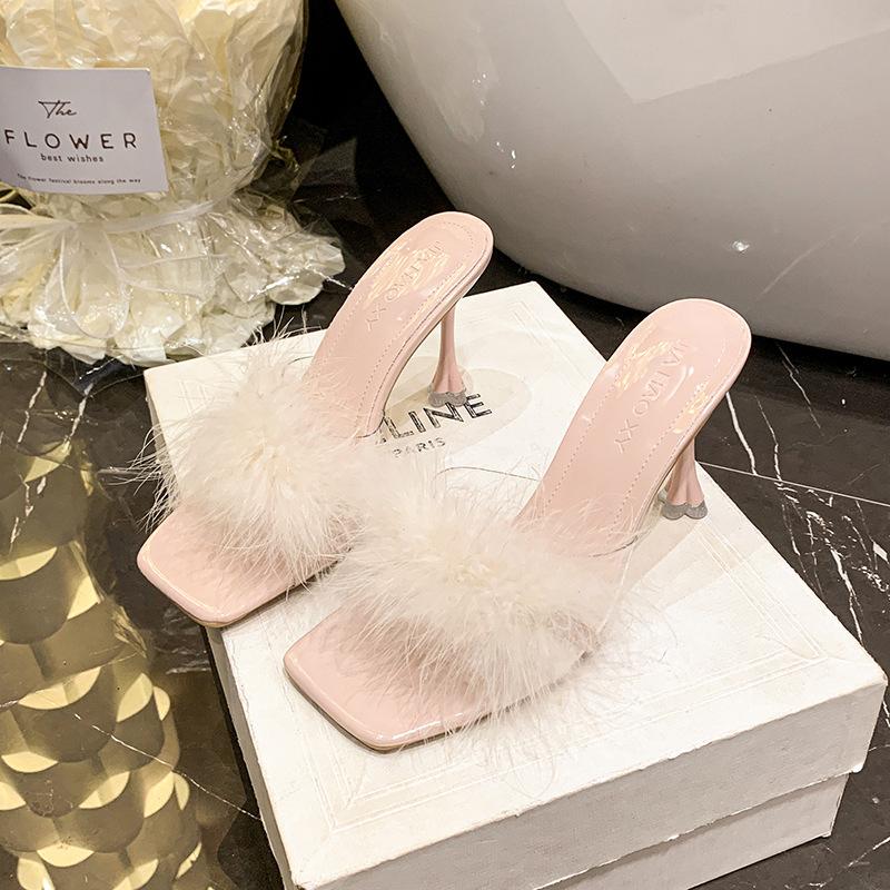 

Высокая ценность увеличивает рост и выглядит тонким тапочки Новые с юбкой изящные каблуки высокие каблуки темперамент элегантные с открытым носком прохладные тапочки 40 розовый