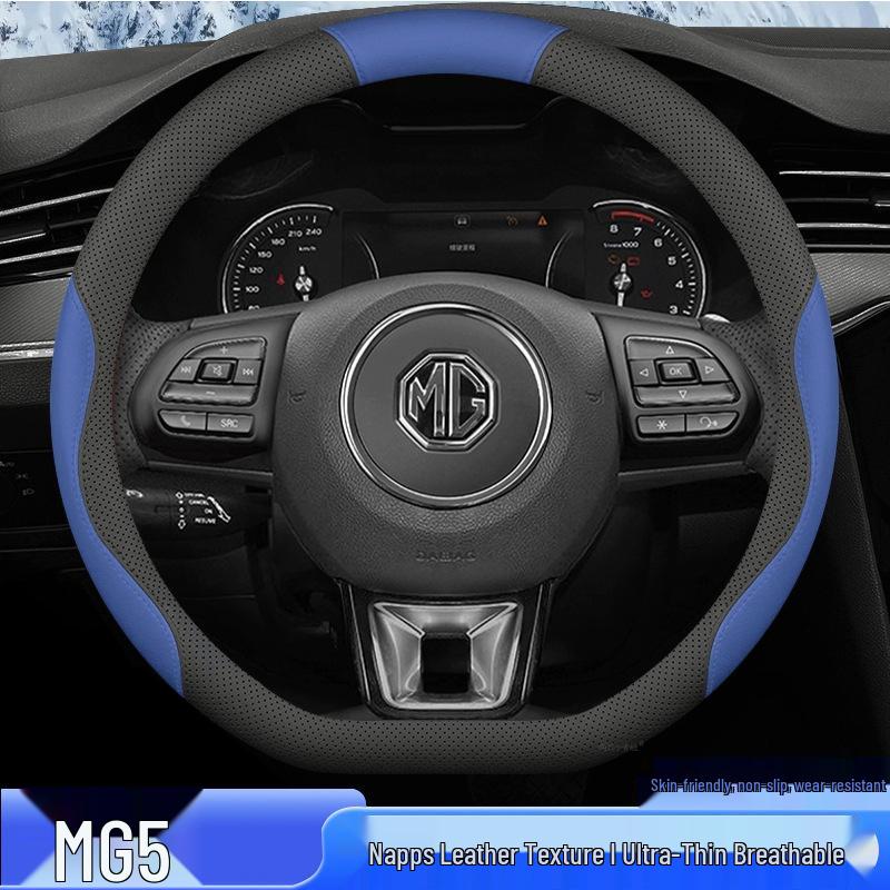 MG 5 Scorpio Genuine Leather Steering Wheel Cover - All-Season Anti-Slip, Universal Fit.
