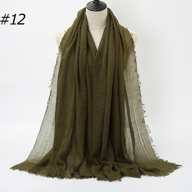 Solid Color Wrinkled Cotton-Linen Feel Women's Headscarf with Fur Edge