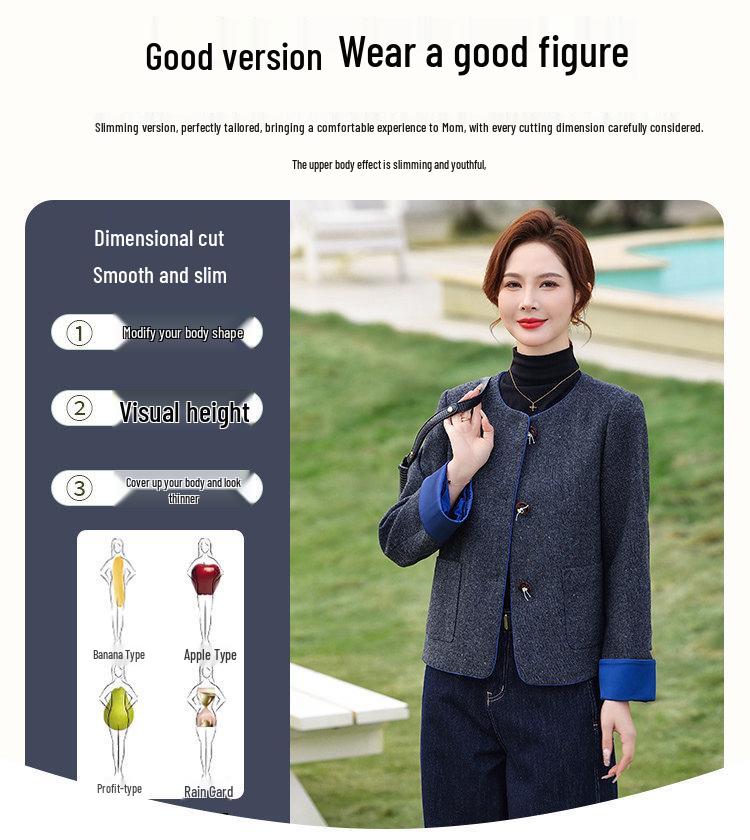 Mamas eleganter Wollmantel im französischen Stil für Frühjahr 2026 – Perfekt für Frauen mittleren und höheren Alters, kurzes Design für Frühling und Herbst