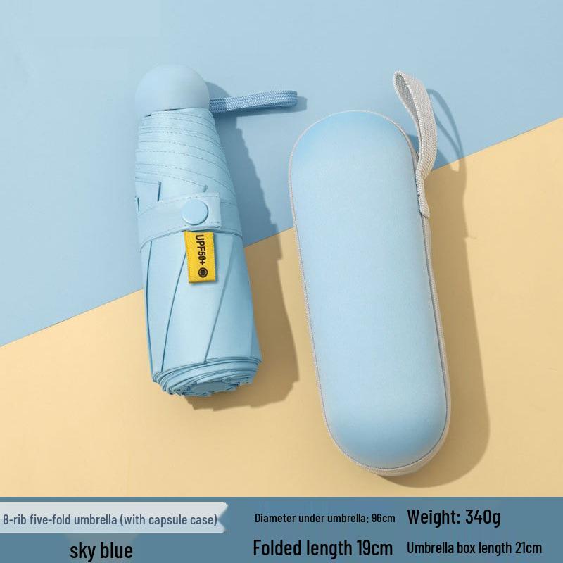 Women's Dual-Use Mini Umbrella: Compact Five-Fold Design, Thickened Fabric, Black Glue for UV Protection, Custom Logo Option