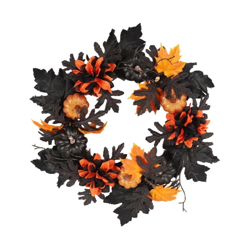 Artificial Leaves Wreath Halloween Wreath Decoration 40cm/15.7inch for Front Door Entryway, Porch, Wall Display Use