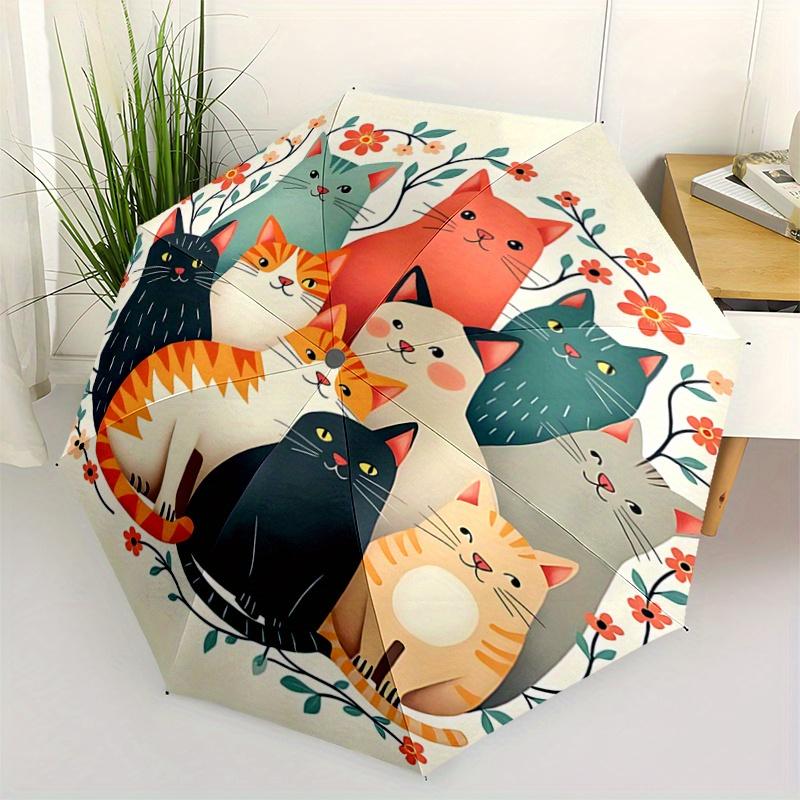 1pc Cats & Flowers Automatic Opening and Closing Umbrella - Suitable for Various Occasions, Outdoor Activities, Lightweight and Durable Auto