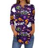 Women's Fashion Loose Button Collar Halloween Print Long Sleeve T-Shirt Top Pullover