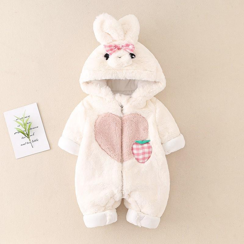 Baby Mädchen Winter Verdickter Strampler mit Füßen und Kapuze Langarm Prinzessinnenstil 66-90cm Säuglinge