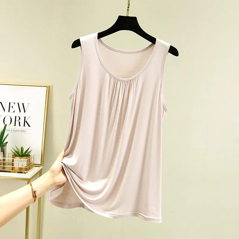 Women's Summer Loose-Fit Pleated Sleeveless Tank Top Solid Color Simple Slimming Lightweight Vest