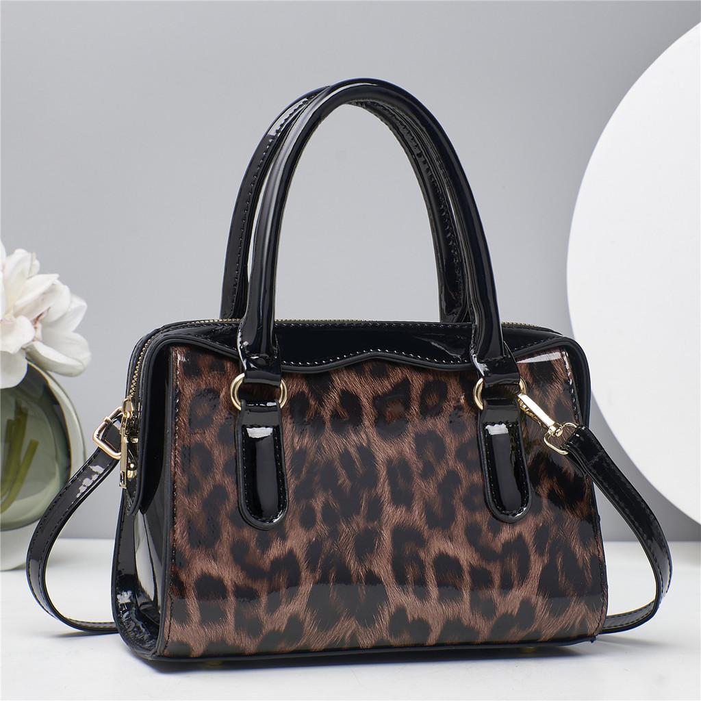 Leopard Print Fashion Color Blocking Women Casual Glossy Shoulder Bag Daily For