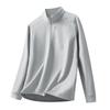 Men's Light Grey Quarter Zip Stand Collar Top, Casual Long Sleeve Quick Dry Shirt for Daily Wear