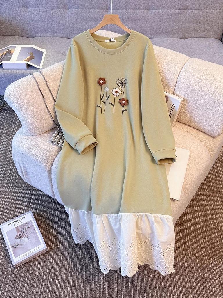 Winter New Plus Size Women's Dress: Faux Two-Piece Fleece-Lined Patchwork Design (Fits 130-350 jin)