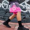 Li Ning Badfive Logo Print Gespleißte Lockere Wettkampf Freizeitshorts Herrenshorts Lila Fluoreszierend-Pink AAPR371-4