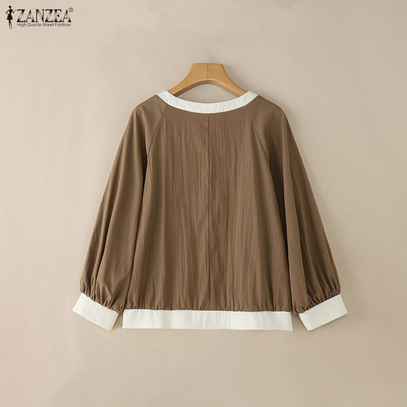 ZANZEA Dámská ležérní halenka s kulatým výstřihem a volným dlouhým rukávem