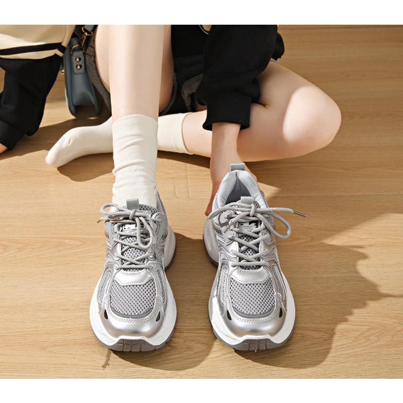 Korean Style Thick Sole Breathable Mesh Casual Sports Running Sneakers For Women