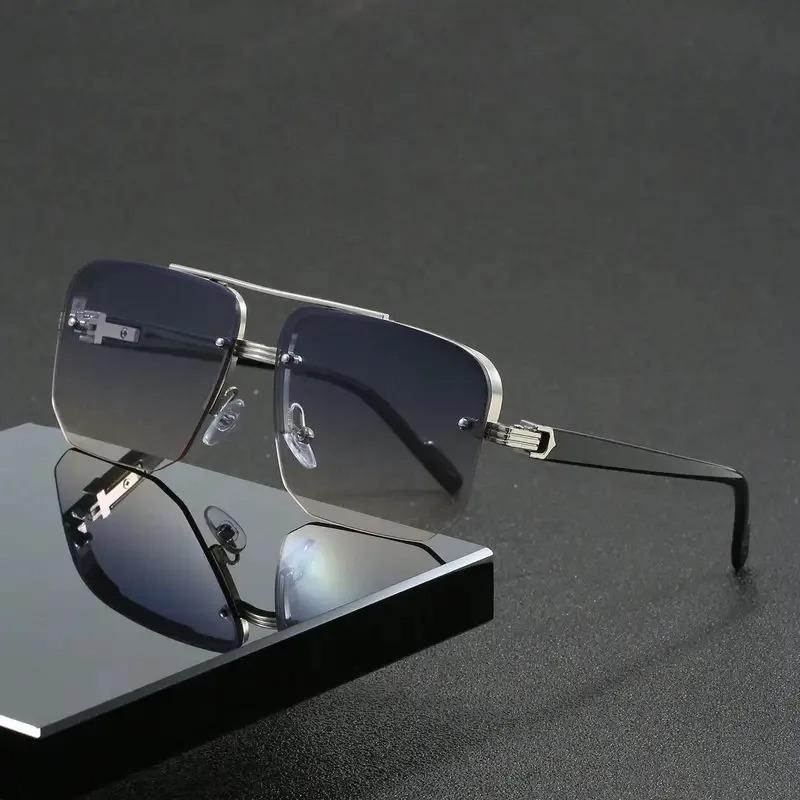 Trendy Aviator Sunglasses for Mens Womens Retro Double Bridge Metal Driving UV400 Outdoor Eyewear Semi-Rimless