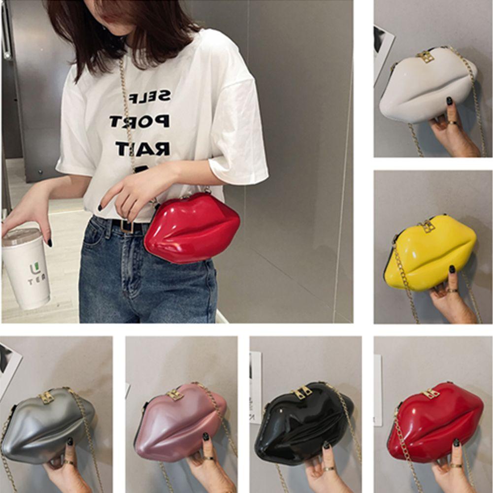 Chain Tote Bag Mobile Phone Bag Messenger Bag PVC Handbags Lips Shape Chain Shoulder Bag Mini Crossbody Messenger Lip Satchel
