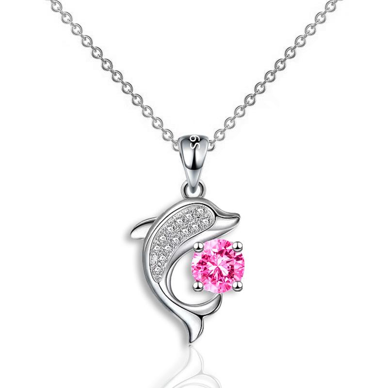Aqua Blue Pink White Zircon Small Cat Pendant Cute Animal Necklaces For Women Trendy Silver Color Chain Necklace Wedding Jewelry