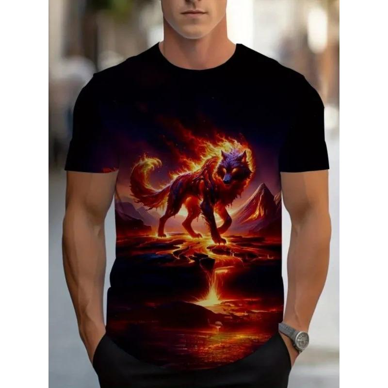 Summer Men's 3D Printed Crew Neck T-Shirt Fashion Versatile Trend Breathable Casual