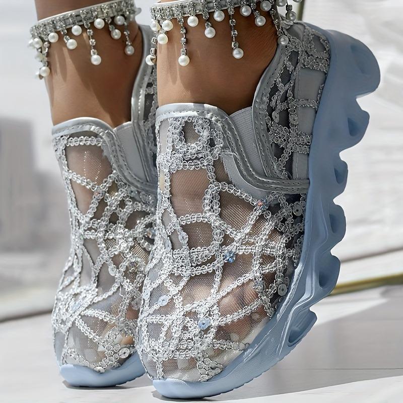 Summer Breathable, Perforated Mesh White Sneakers, Casual Boots, High-heeled, Comfortable, and Cake-soled Women's Shoes