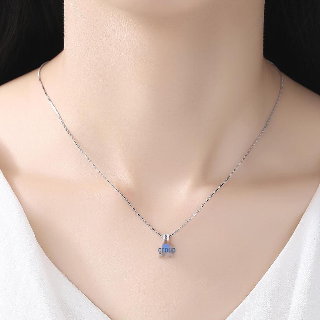 PAG&MAG Sky Blue Gem Pendant S925 Silver Necklace for Women with Box Chain - European & American Fashion Jewelry.