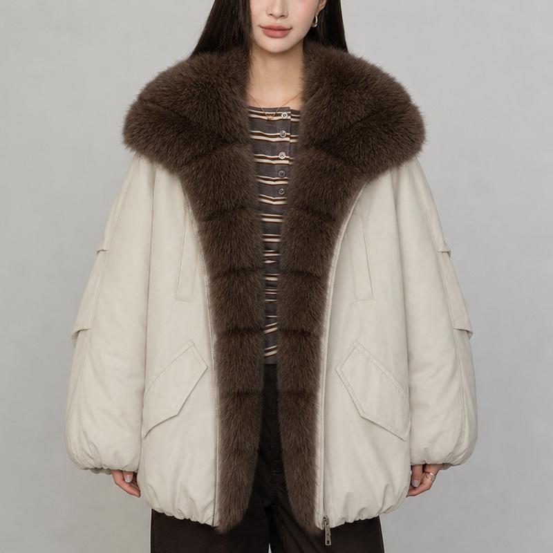 Damen Parka Jacke mit Kunstpelzkragen Reißverschluss Warm Locker Winter Dicke Oberbekleidung