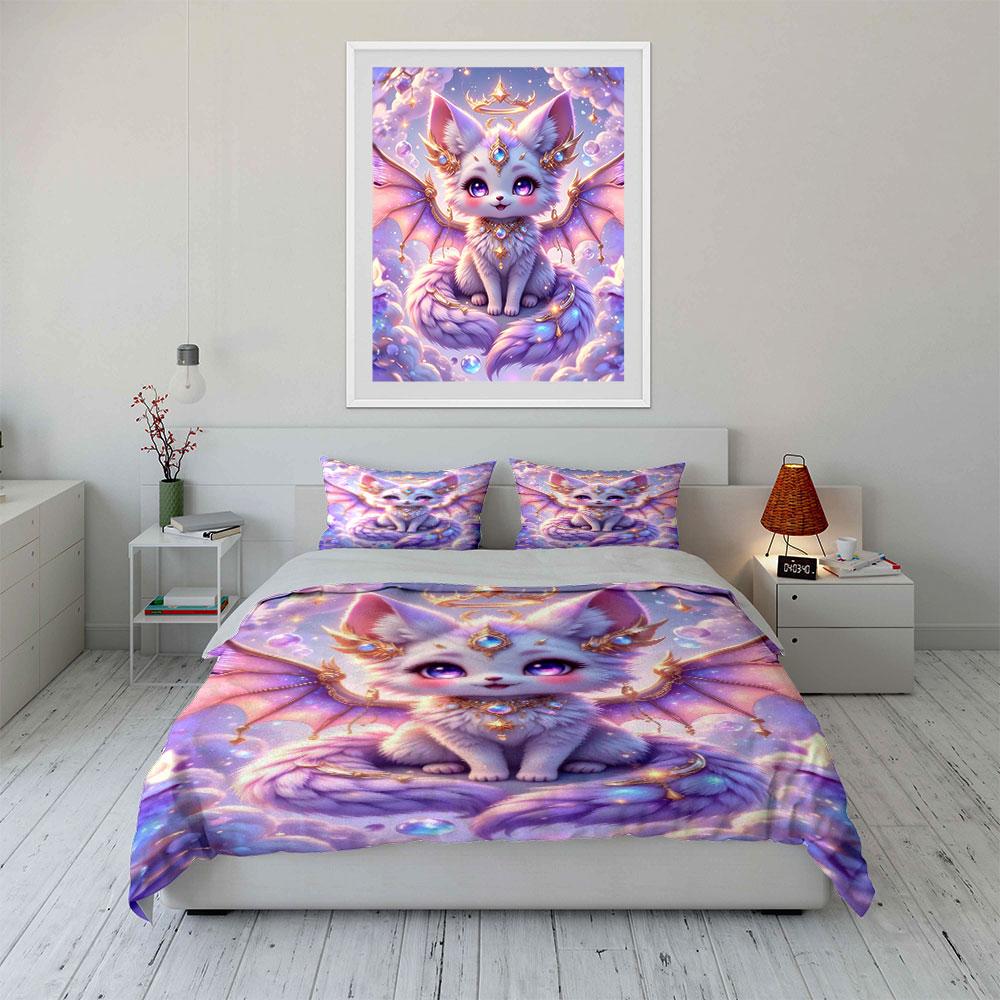 Dreamy Purple Winged Fox-Fairy Bedding Set for Kids Luxury Gift 3pcs Digital Print Comforter Set Soft Comfortable Breathable