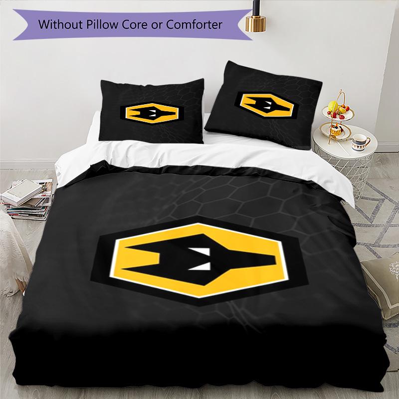 Wolves Football Club Emblem Printed Pattern Duvet Cover Set – Includes 1 Duvet Cover and 2 Matching Pillowcases Bedroom Decor Christmas Gifts