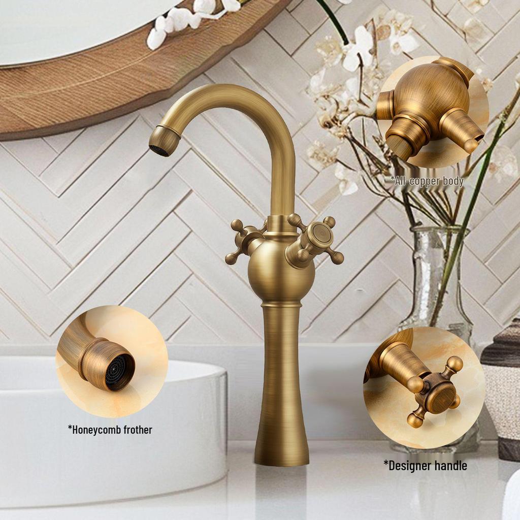 Antique Brass Double Handle Black Bathroom Faucet