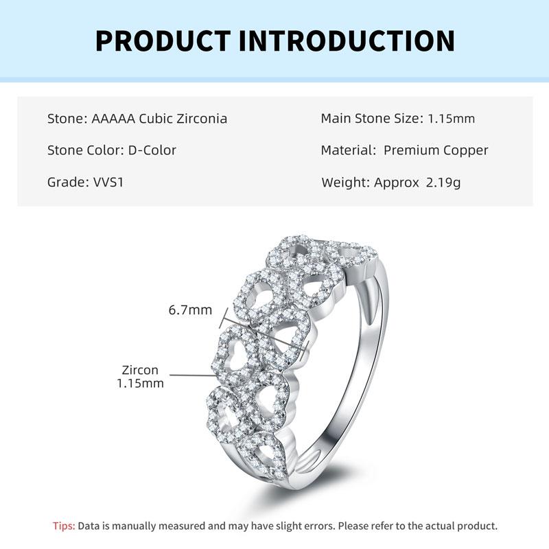 

Rrjzz Micro Cubic Zirconia Band Ring Plated Gold Silver Color 9-heart Shaped Fashion Personality Ring for Women Anniversary Gift 5