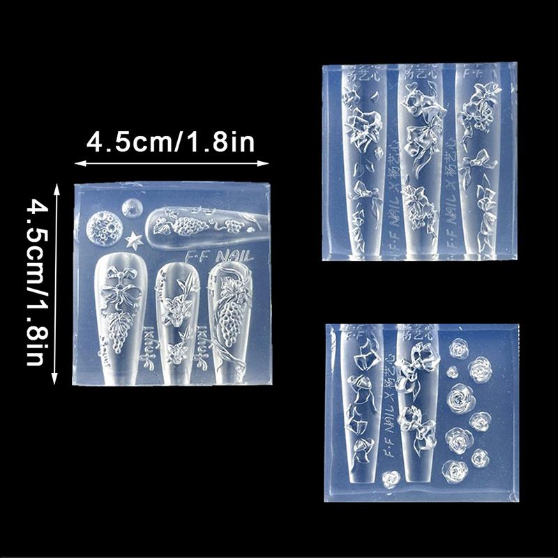 3D Silicone Bow Flower Nail Carving Mold Butterfly Rose Floral Design Transparent Template Diy Nail Art Decoration Manicure Tool