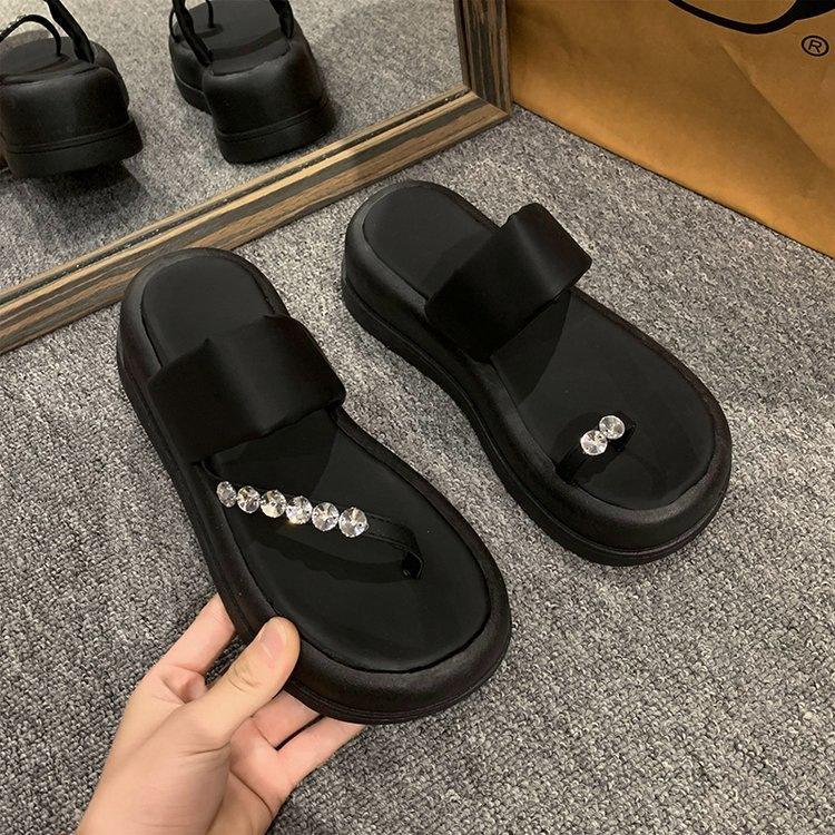 Thick-bottomed Muffin Set Toe Slippers Women's Summer Outer Wear Advanced Sense Open-toed Small Person Increases Height, Beach Pinch Feet Cool Slipper