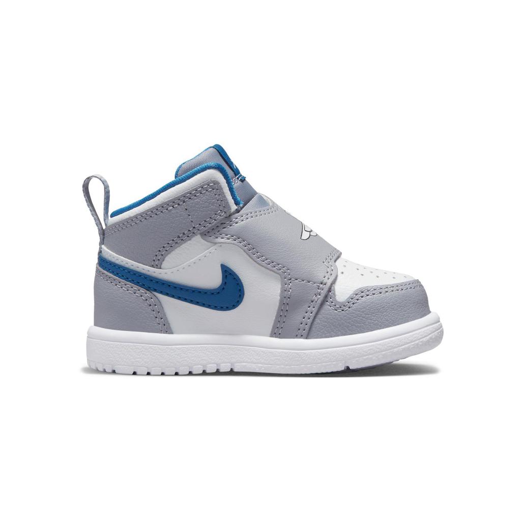 Jordan Air Jordan 1 Slip Resistant Abrasion Resistant Mid top Toddler Shoes Gray Blue Infant And Toddler BQ7196-014