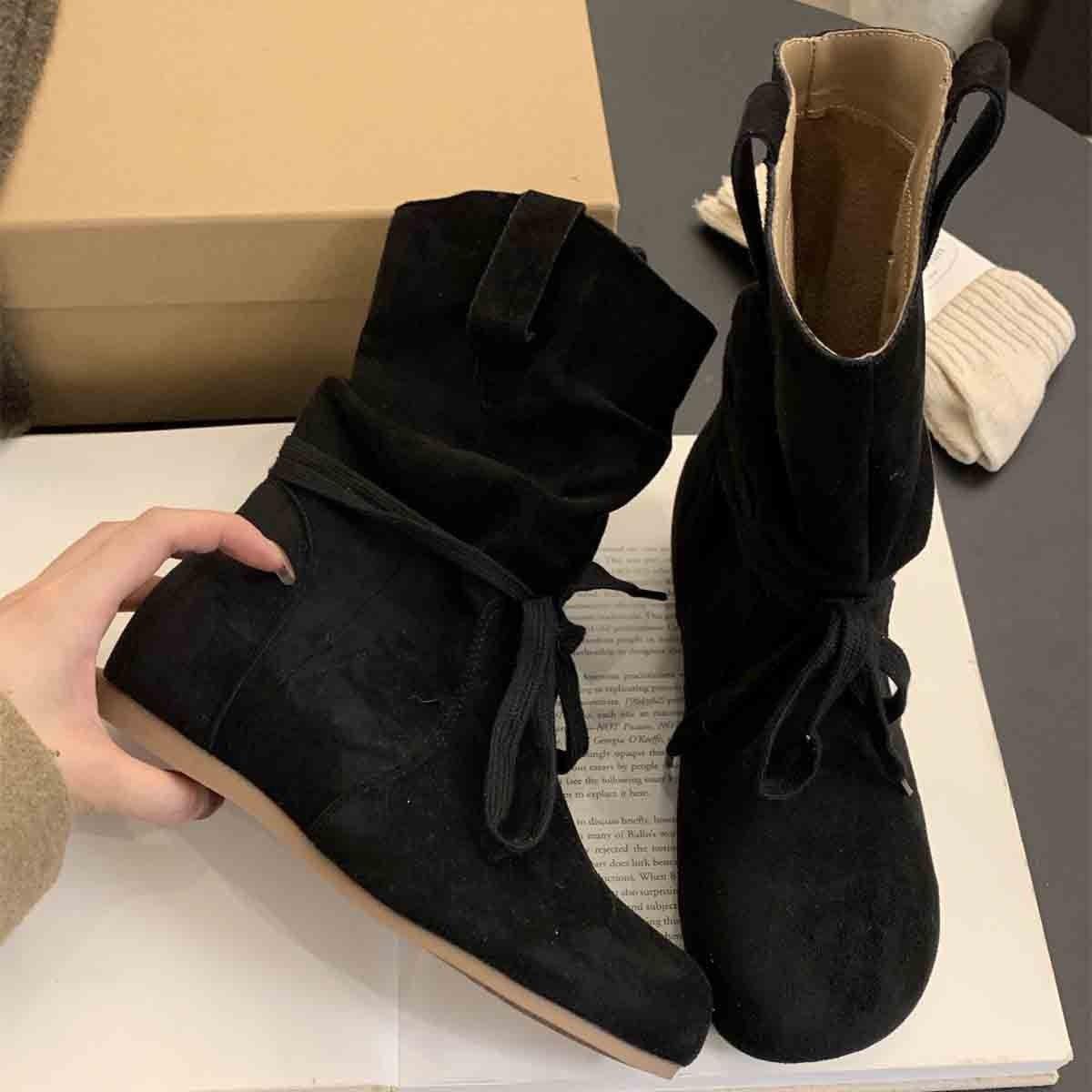 

Retro Height Increasing Short Boots for Women Autumn Winter 2026 Round Toe Lace Up Thick Soled Modern Boots Western Cowboy Botas 40 чорний