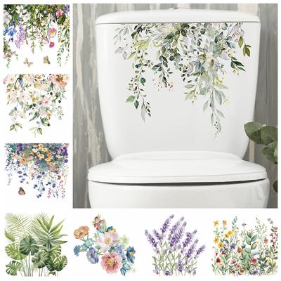 Yeşil Bitki Yaprakları Banyo Tuvalet Çıkartması WC Klozet Duvar Çıkartması Kendinden Yapışkanlı Duvar Resmi Güzelleştirme Çiçek Ev Dekorasyonu Çıkartmaları