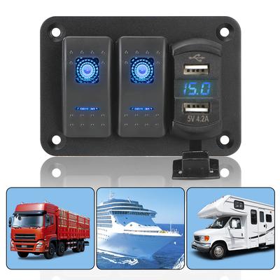 Circuit Breaker LED Voltmeter Waterproof Dual USB Port for Car Marine Ship LED Rocker Switch Panel 12/24V Rocker Switch Panel