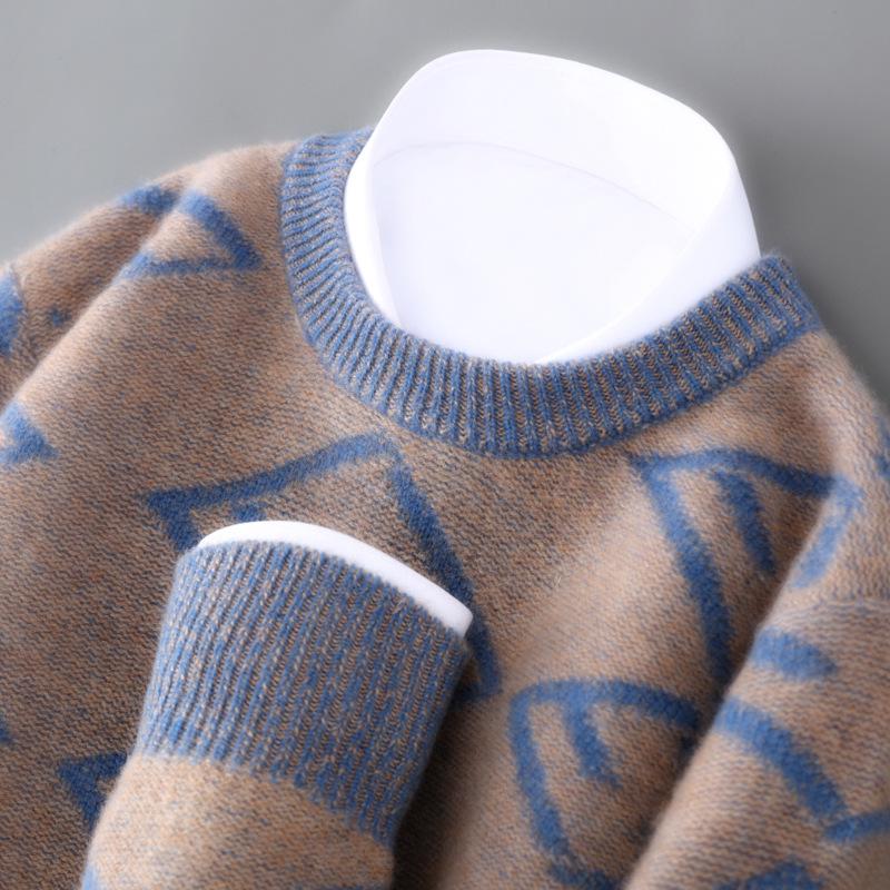 Men s Cozy Wool Round-Neck Sweater - Autumn/Winter Knitwear, Thick & Loose Base Layer Top S