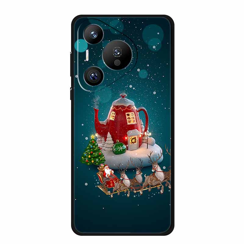 Christmas Phone Cases For Huawei Pura 70 Ultra/ 70 Pro/ 70 Pro Plus/70 5G Cases Black Silicone Soft Santa Claus TPU Bumper Funda