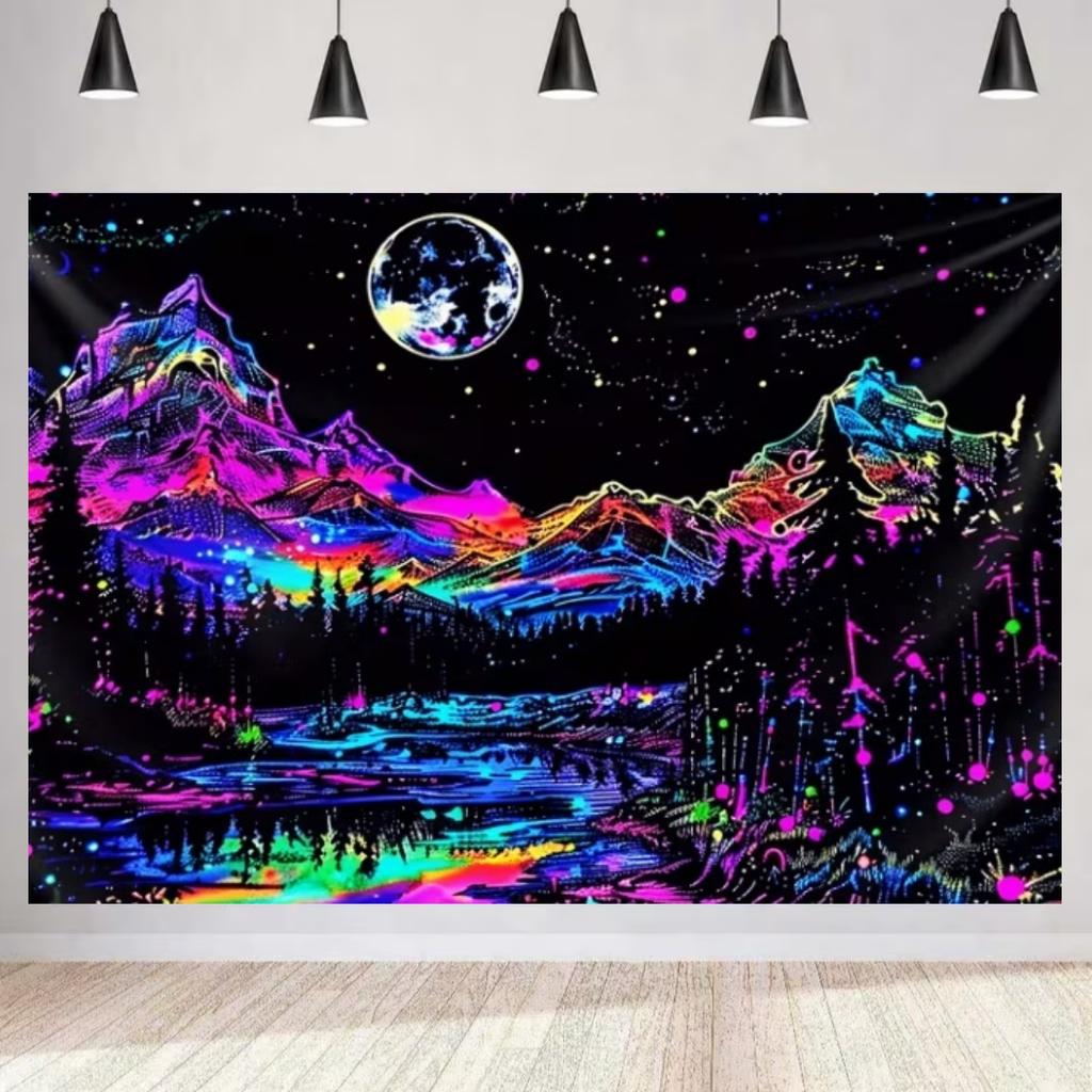 Colorful Sparkling Animals and Scenery Backdrop Coconut Tree Starry Sky Universe Banner living Room Decoration Photography Prop