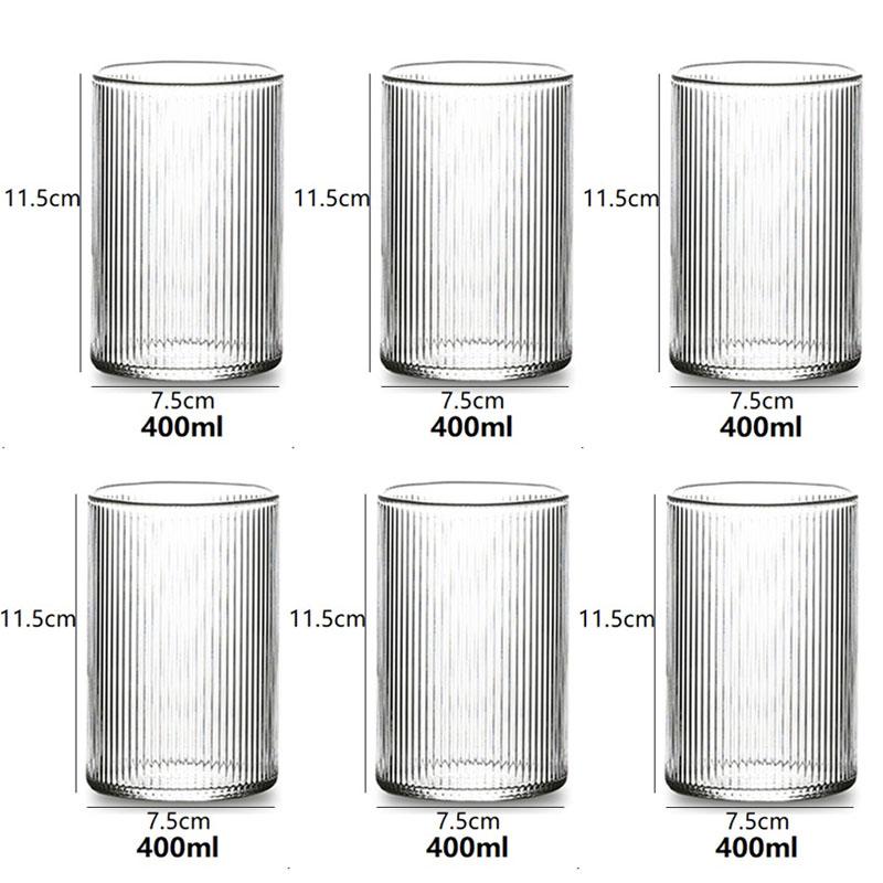 6/4/2/1Pcs Japanese Ribbed Glass Coffee Mug Heat-Resistant Striped Glass Cup Transparent Home Drink Juice Water Beer Wine Glass