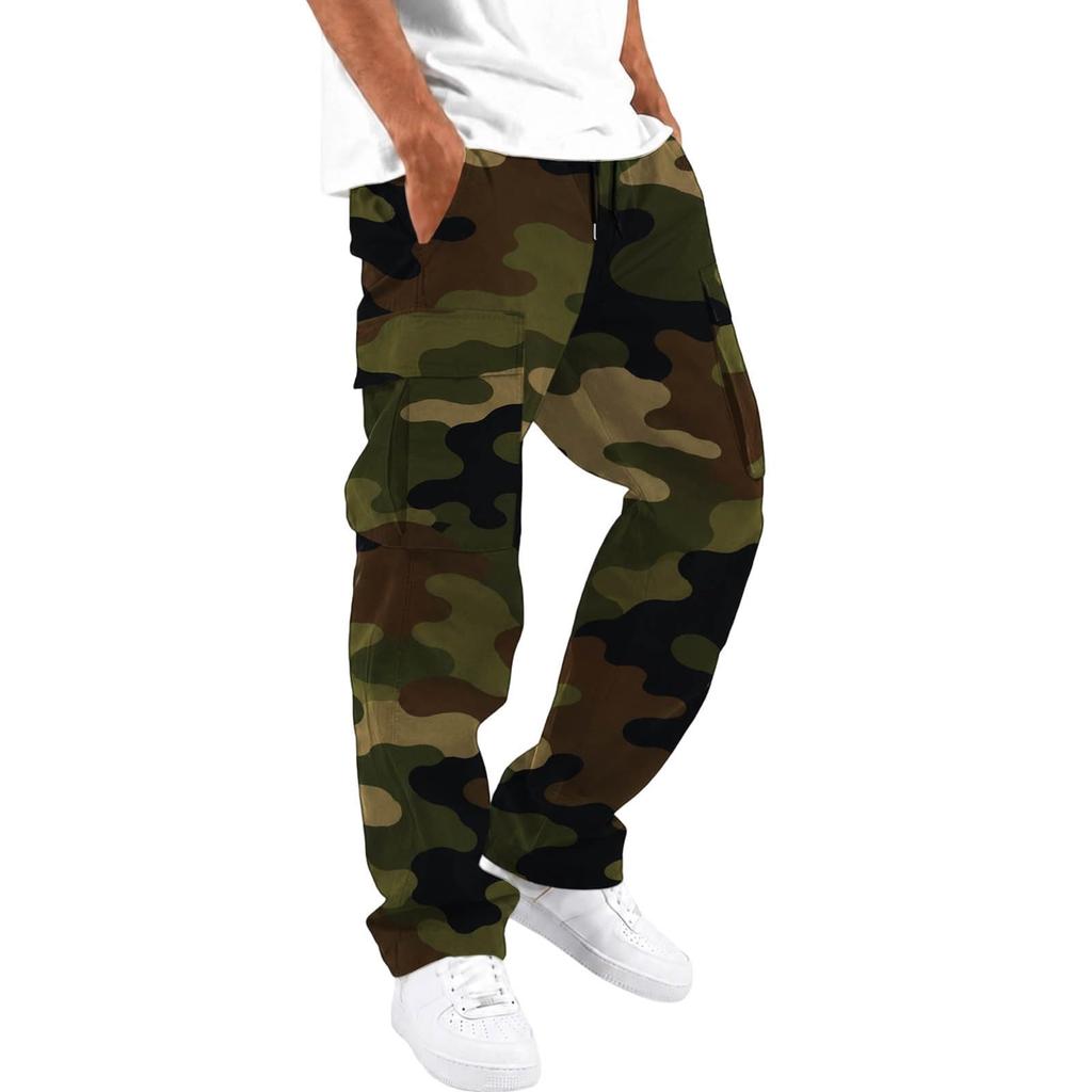 Pantalon de survêtement décontracté camouflage à jambe droite pour homme
