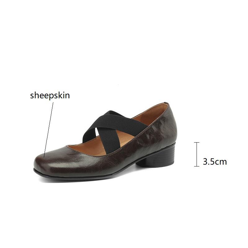 Fashion 2024 New Spring Sheepskin Women Shoes Round Toe Low Heel Women Pumps Mary Jane Shoes for Women Shallow Ballet Leather Shoes