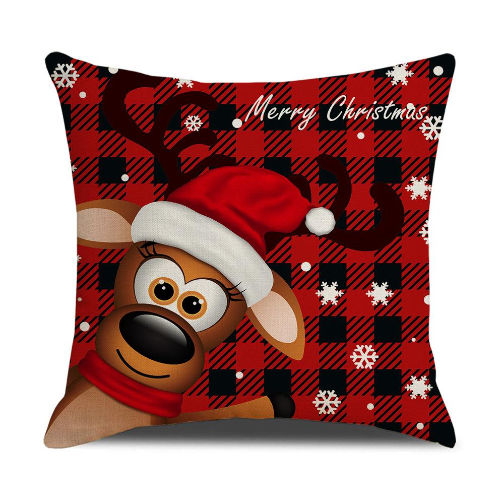Christmas Pillow Cover Cartoon Plaid Print Cushion Cover Office Sofa Pillow Cover Home